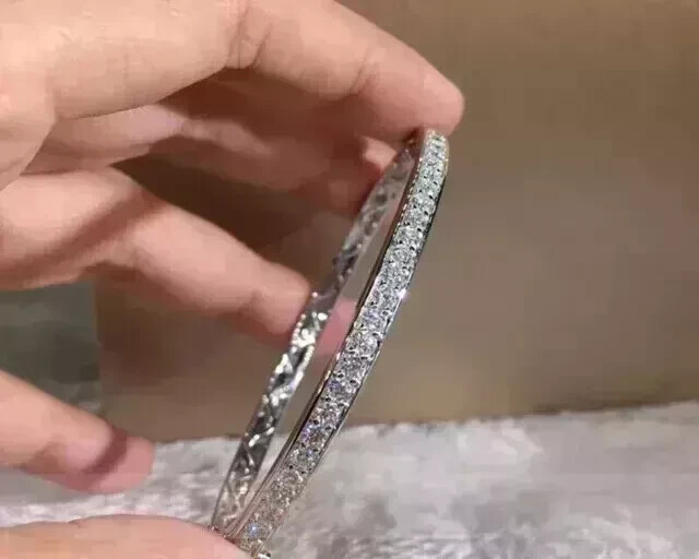 14K White Gold Plated 5 CT Round Cut Lab-Created Diamond Bangle Bracelet 7