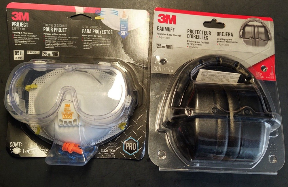 3M Safety Project Kit Earmuff, N95 Mask, Goggles and Earplug 25 dB NRR Home Shop