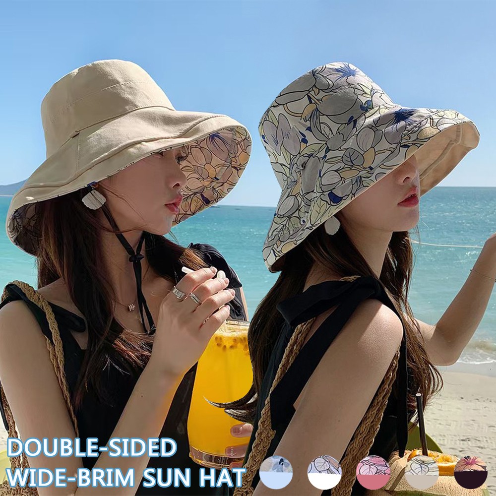 Double-Sided Bucket Hat for Women Summer Sun Protection Wide Brim Fisherman Hat；