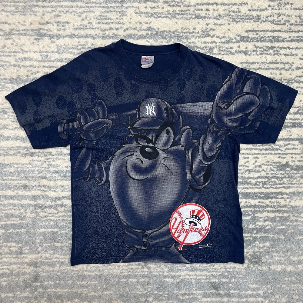 Vtg 1997 NEW YORK YANKEES Taz Devil MLB shirt L Blue Rare
