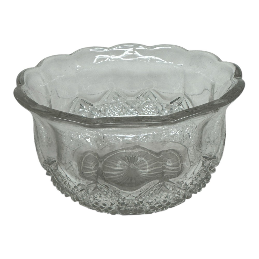 Vintage Clear Cut Glass Scalloped Edge Diamond Pattern 7 Inch Bowl