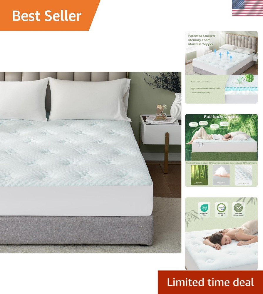 Cooling Gel Infused Queen Memory Foam Mattress Pad for Ultimate Back Pain Relief