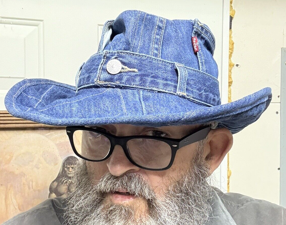 Levis Cowboy Hat size7 1/2 or XL handmade OOAK upcycled fedora blue