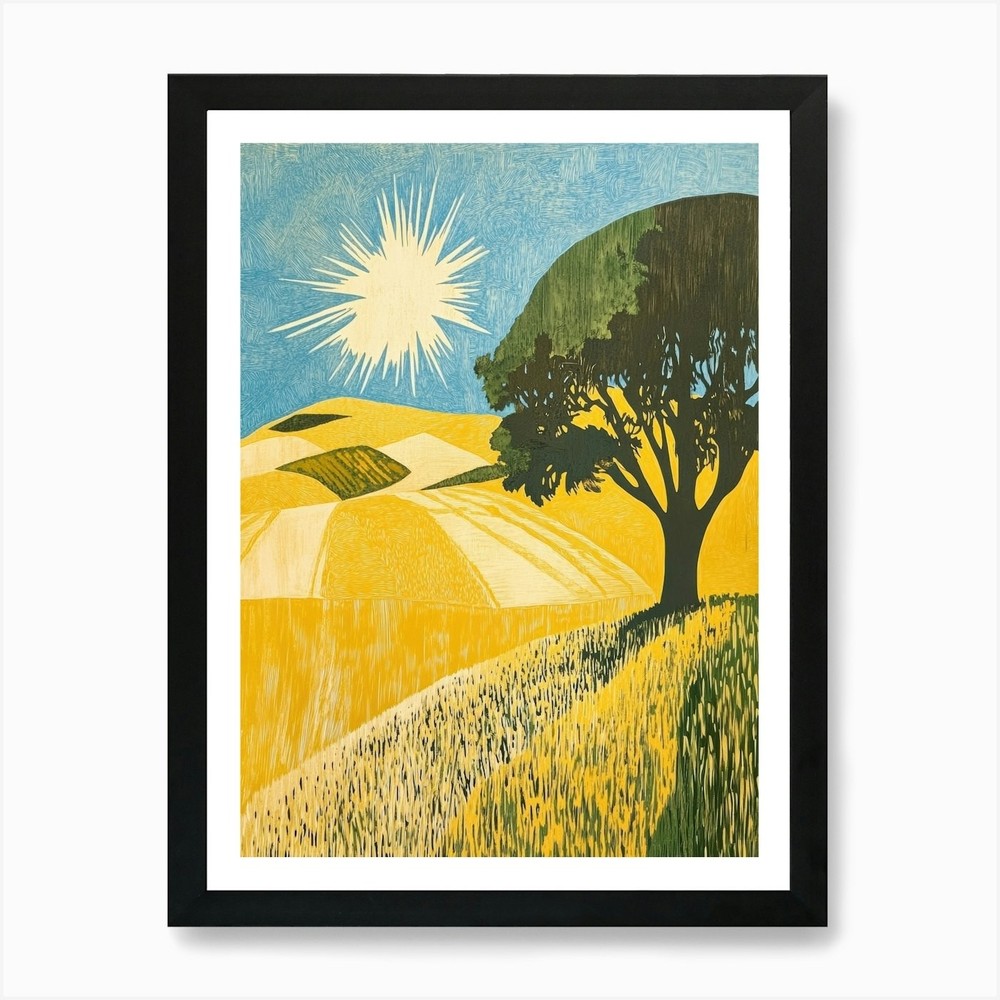Framed Tree in Field Art Print Canvas Wall Decor Picture