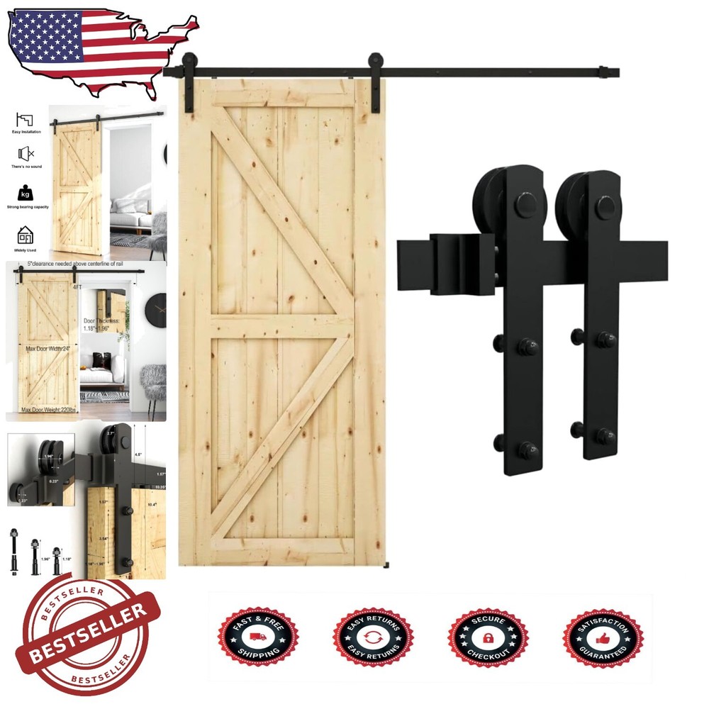 Stylish 4FT Sliding Barn Door Hardware Kit for Modern Homes - Black Finish