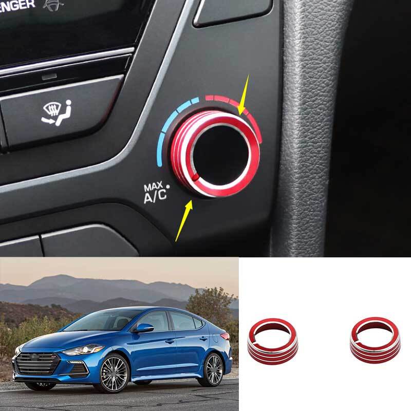 Red Alloy Center Console AC Knob Ring Trim 2PCS New For Hyundai Elantra 17-2018