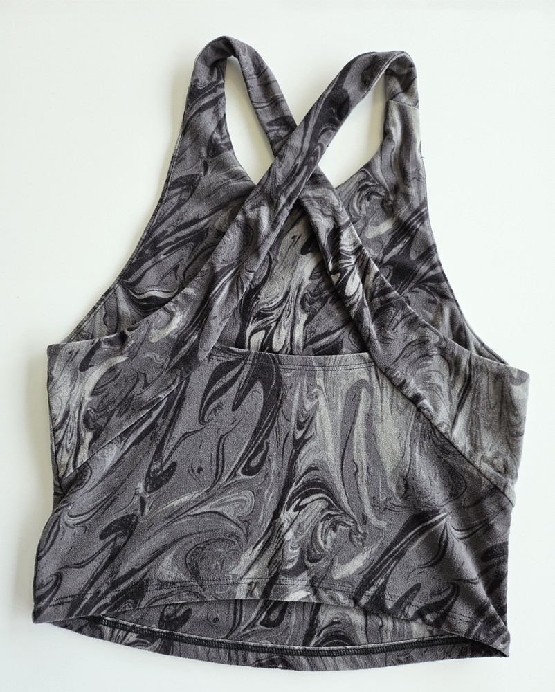 Abercrombie Onyx Gray Marble Contour Cross Back High Neck Workout Tank XS
