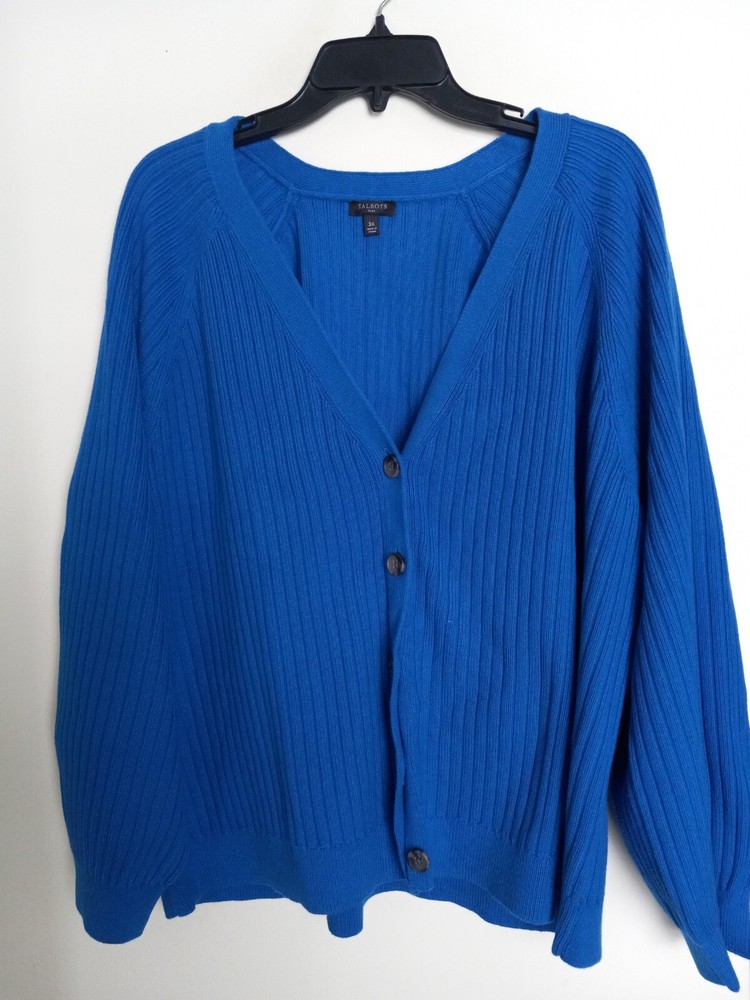 Talbots Royal Blue Ribbed Button Front Cardigan Sweater for Women Size 3X