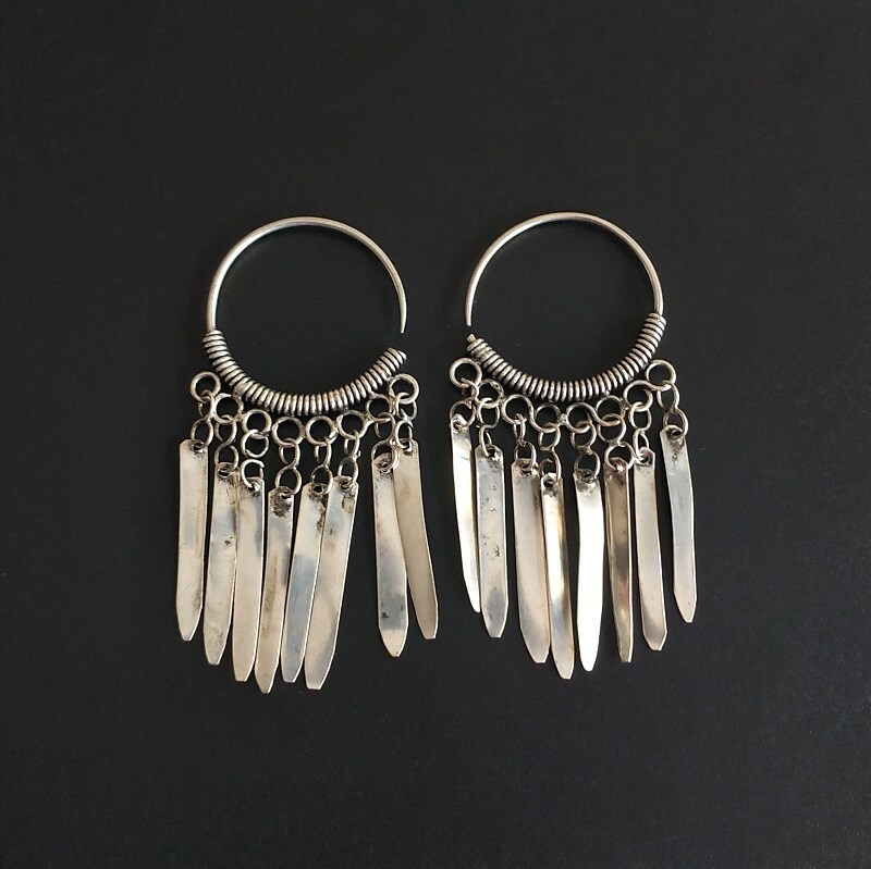 Retro tradition tribal Personality hand miao silver tassels joker earring 1pair