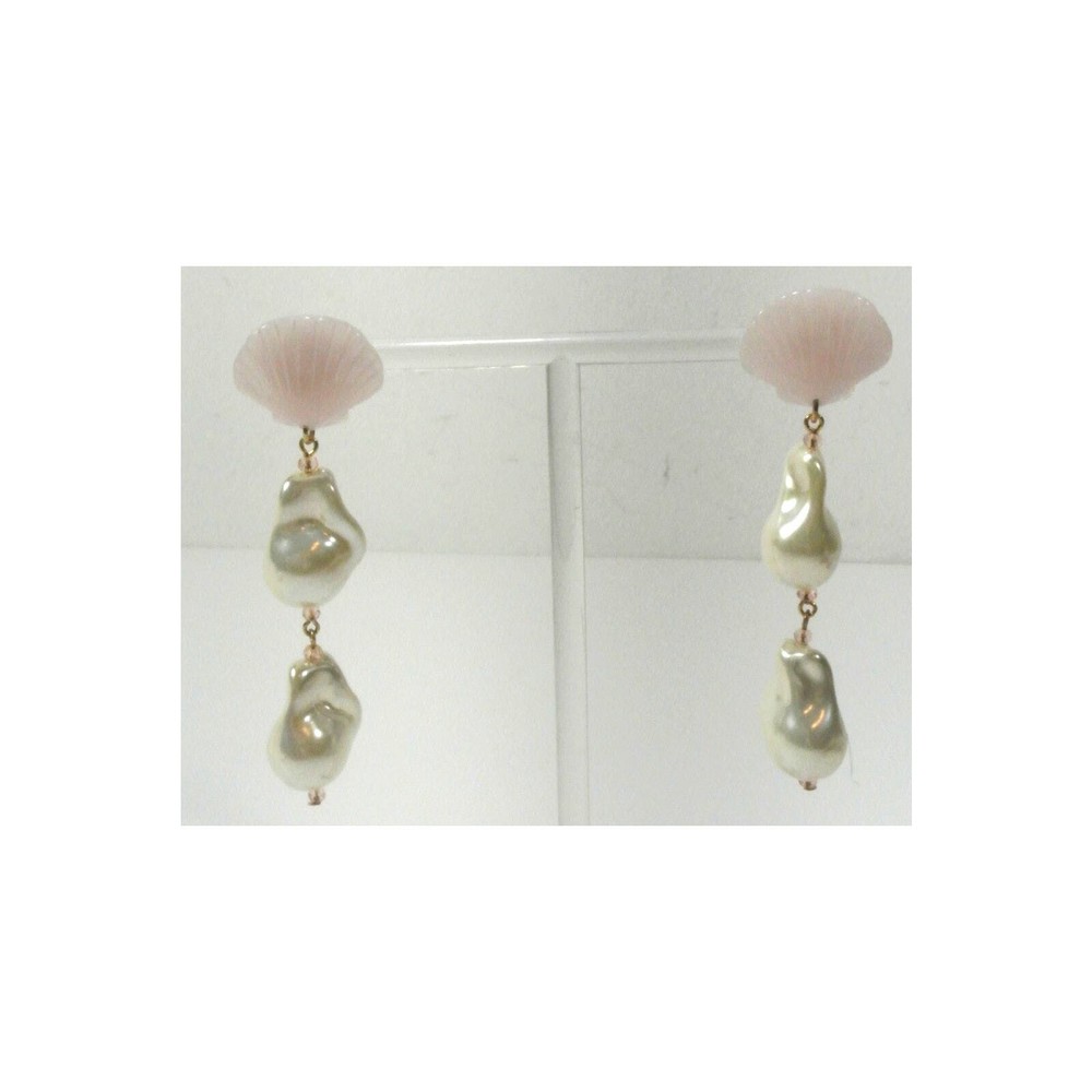 Banana Republic Women's Resin Pink Seashell Pearl Drop Earrings NWT 35
