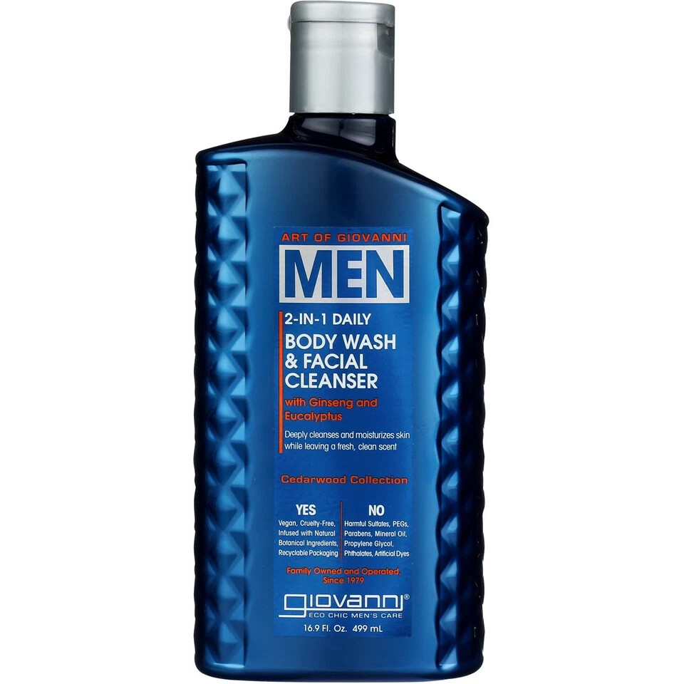 Giovanni Men's 2-in-1 Body Wash & Facial Cleanser 16.9 oz Refreshing Daily Shower Gel