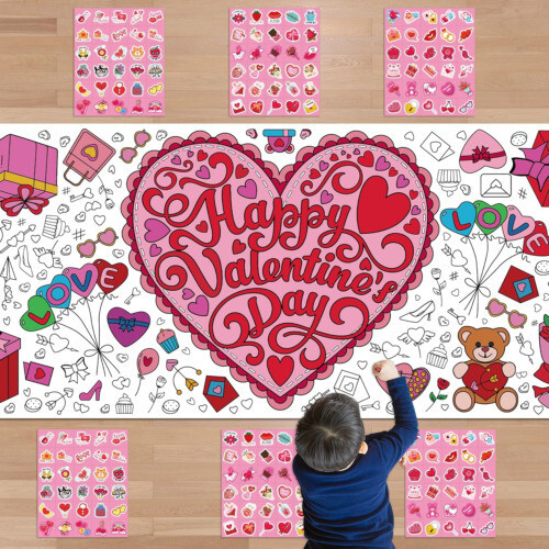 Valentines Day Gift crafts for kids  toddler Stickers with Coloring Tablecloth-image