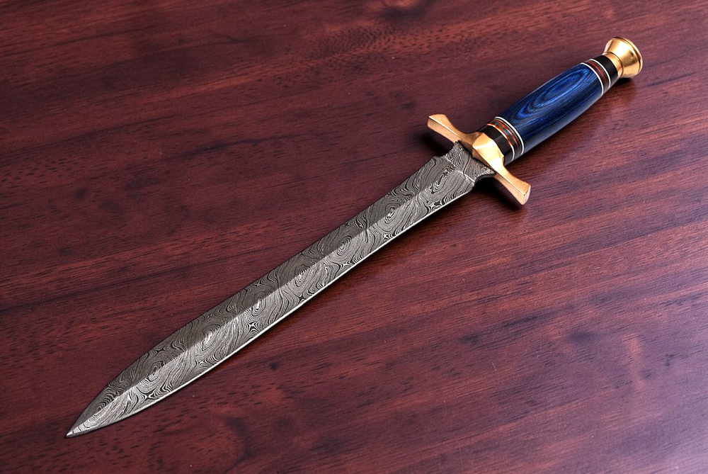 CUSTOM HAND MADE FORGED DAMASCUS STEEL SWORD  WITH LEATHER SHEATH 1661