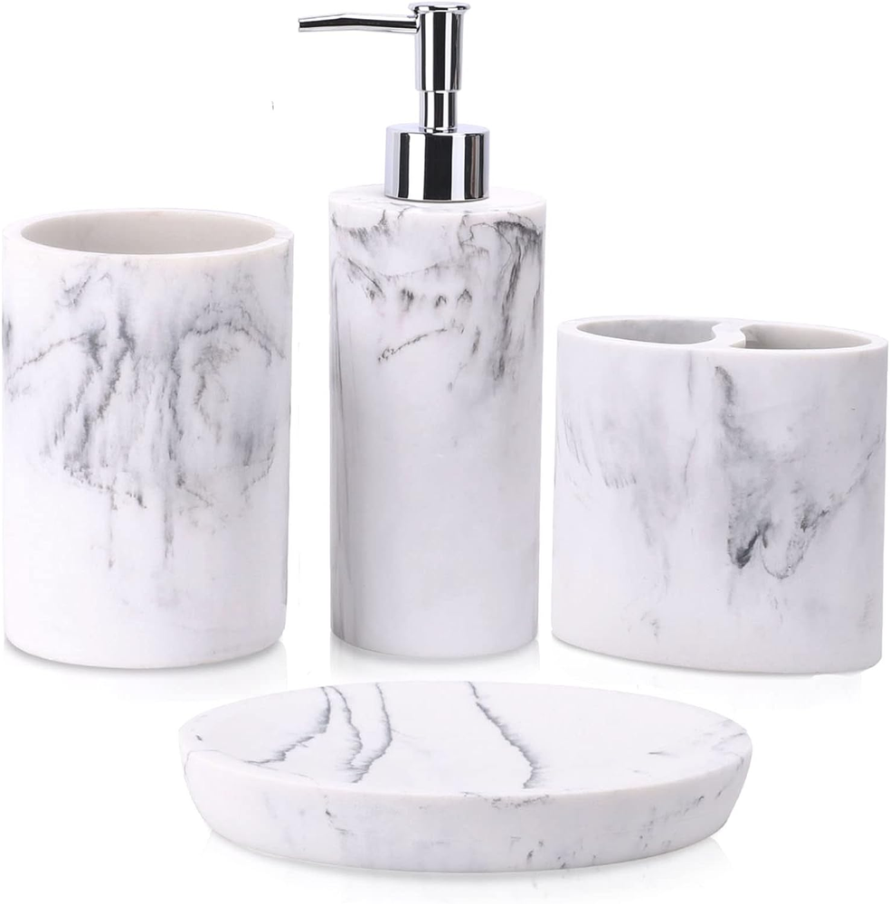 Bathroom Accessory Set, 4 Pcs Marble Look Bathroom Vanity Countertop Bathroom Dé