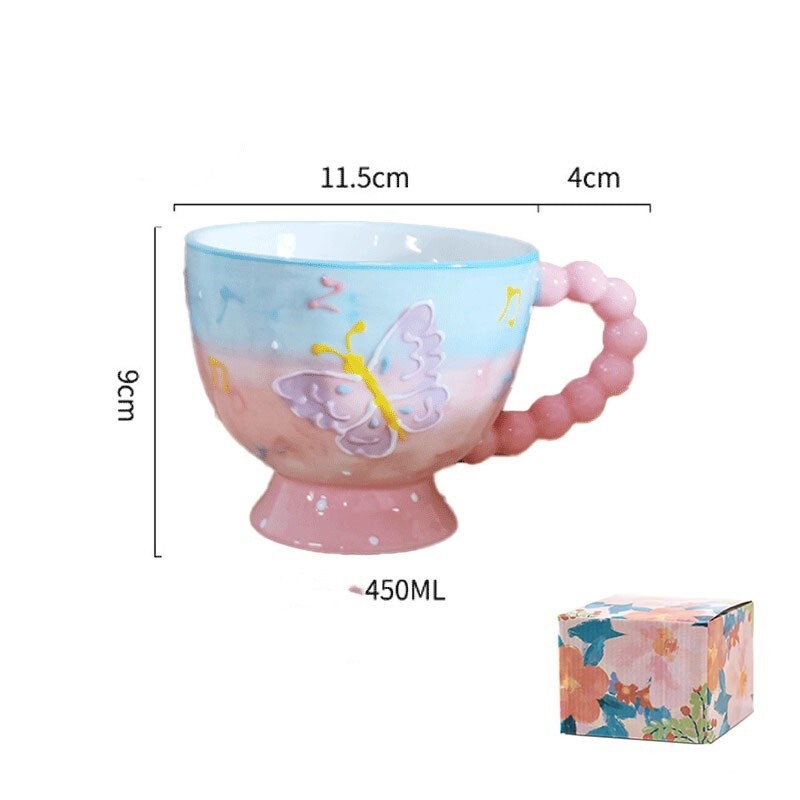 450ML Ceramic cups MUG tea GIFT cute flower BLUE COFFEE MUG