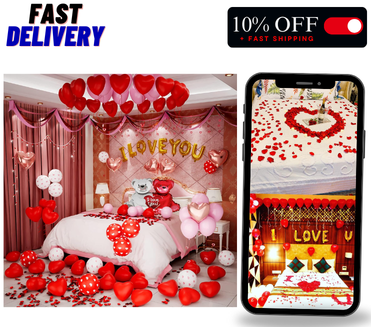 Valentine's Day Balloon Kit with Heart Bear 1000 Pink Rose Confetti Balloons