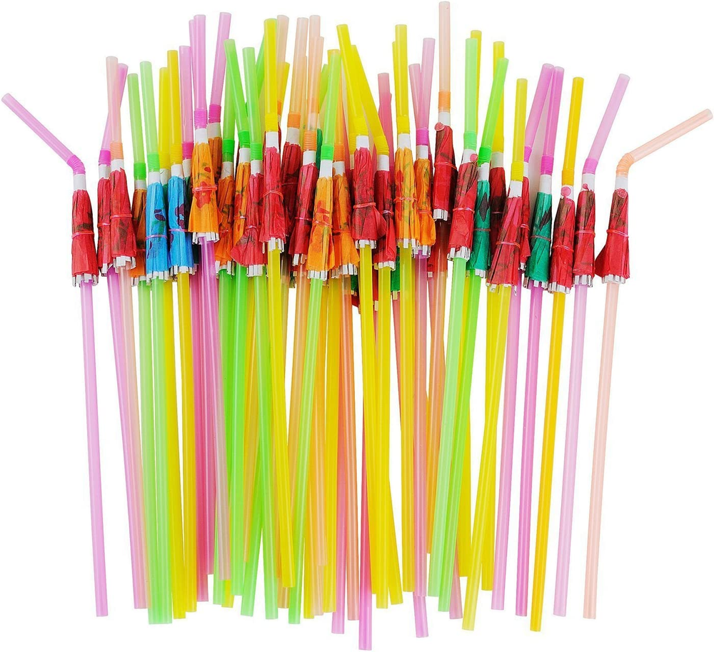 50 Umbrella Parasol Drinking Straws, Hawaiian Beach Cocktail Luau Party Decorati