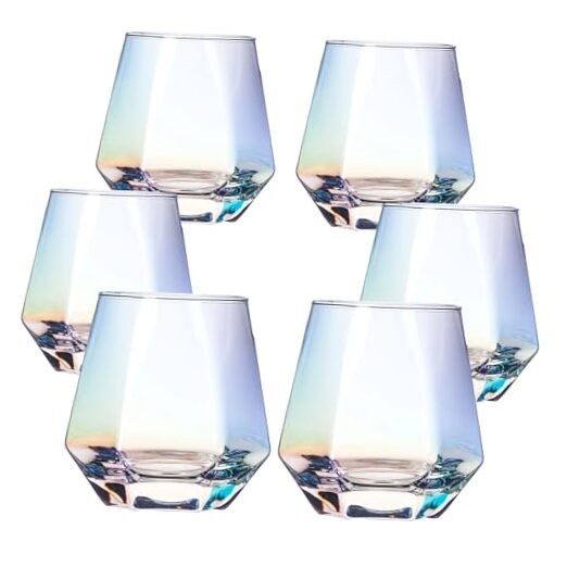 Elegant 10 oz Hand-Blown Crystal Stemless Wine Glasses, Set of 6
