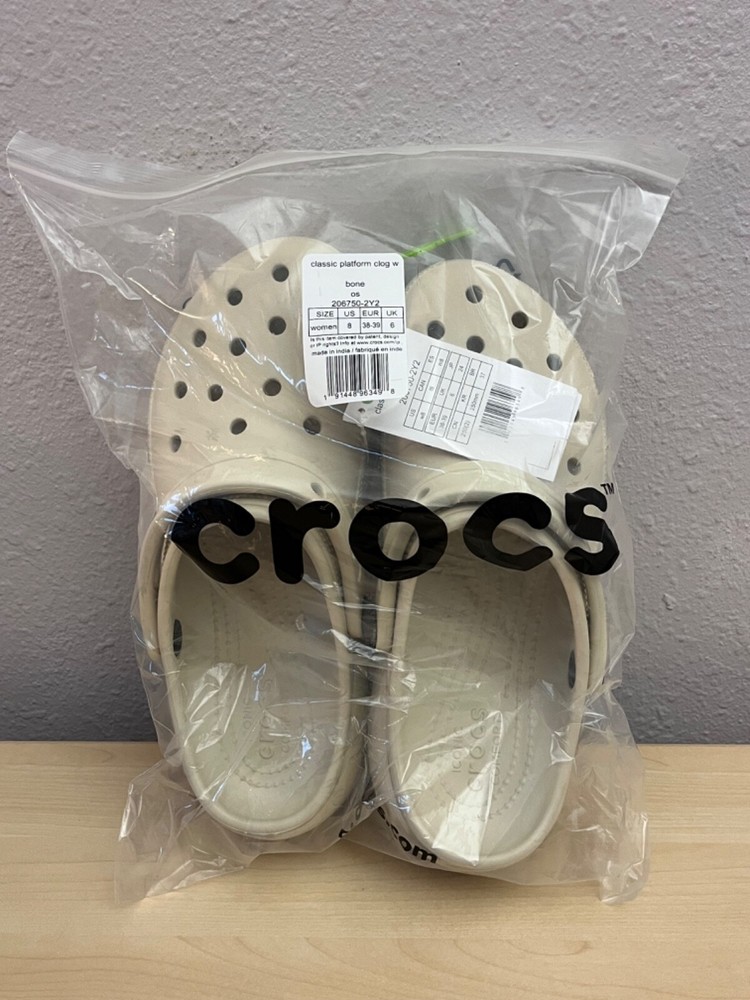 Crocs Classic Platform Clog Slip On Casual Shoe 206750 Bone Beige Women 8 Men 6