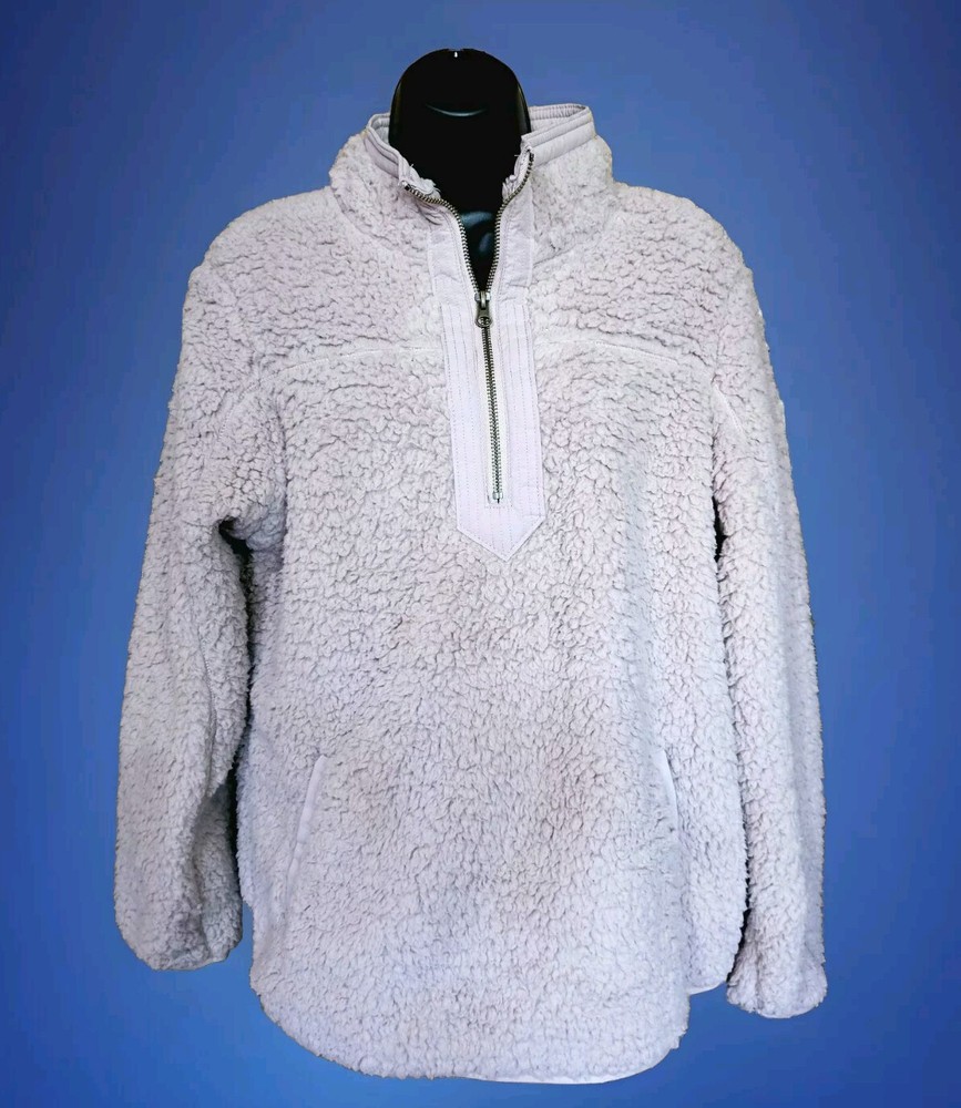 Time & Tru Womens Pink Sherpa Fleece Quarter-Zip Pullover with Pockets