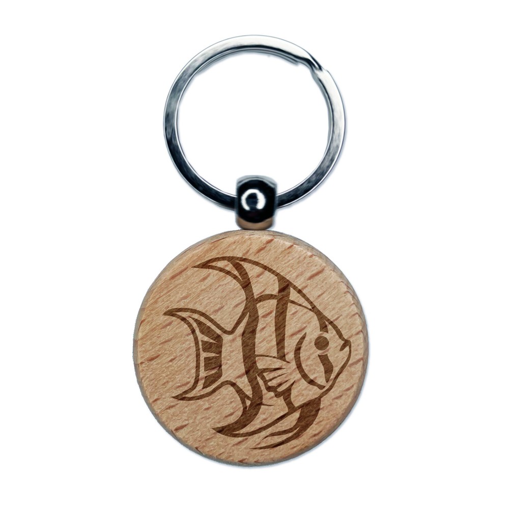 Freshwater Striped Angelfish Engraved Wooden Keychain Charm Tag  