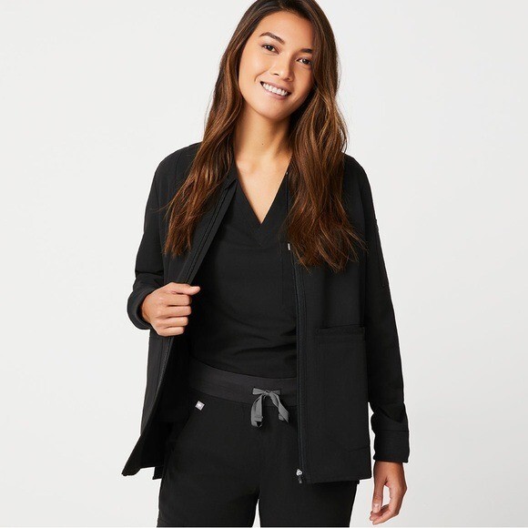 Figs Bellery scrub jacket Full Zip Double Vented Black Scrub Medical Nurse XS