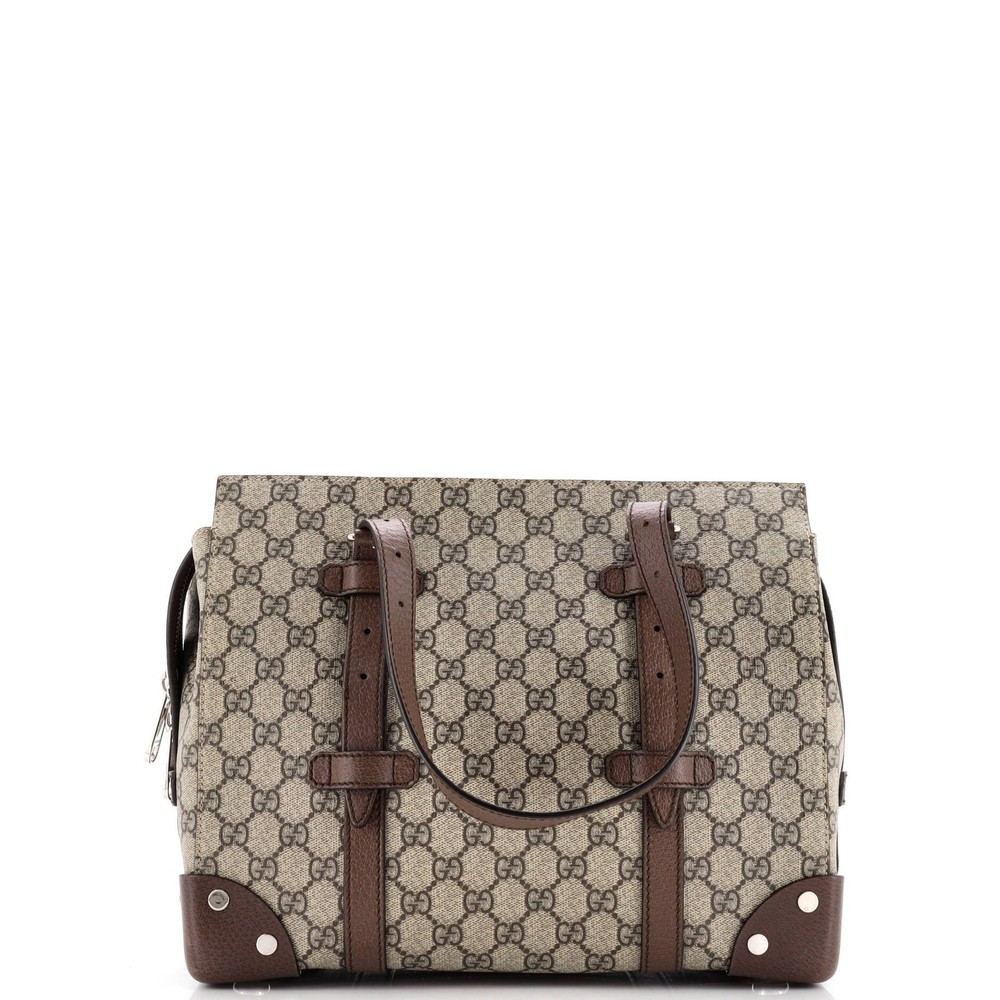 Gucci GG Coated Canvas Medium Travel Tote with Leather Buckle