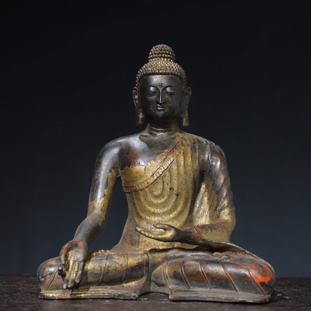 8-inch antique Tibetan Buddhism temple bronze gilt Amitabha Buddha statue from China