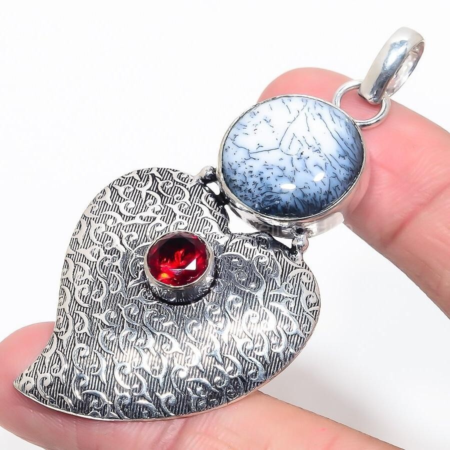 Cyber Monday Deal Sterling Silver dendrite opal Gemstone Garnet Boho New Pendant