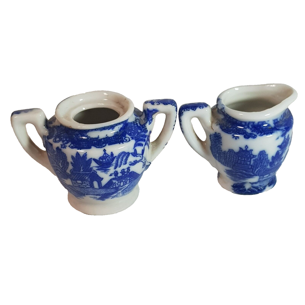Miniature Blue and White Porcelain Figurines for Dollhouse Decor
