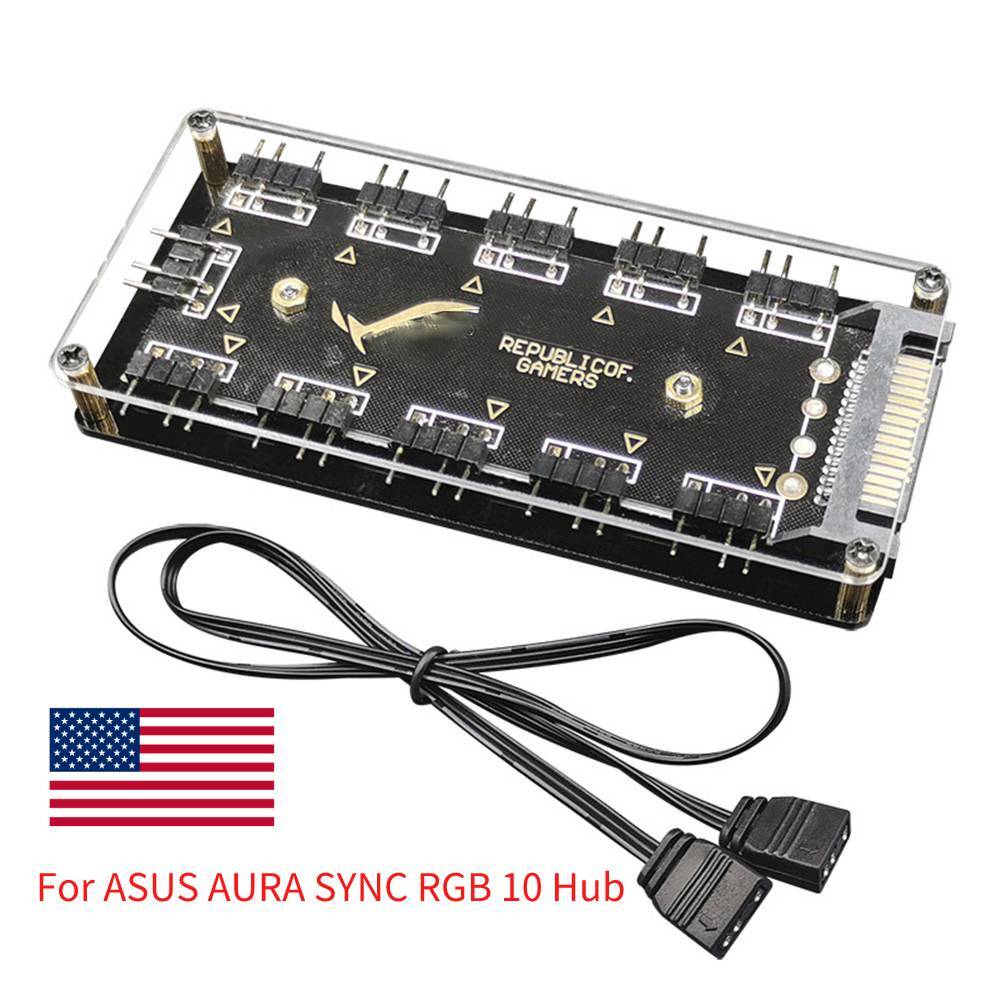 5V 3-Pin ARGB RGBW Splitter Cable for ASUS Aura Sync with 10-Port Hub & SATA Power  