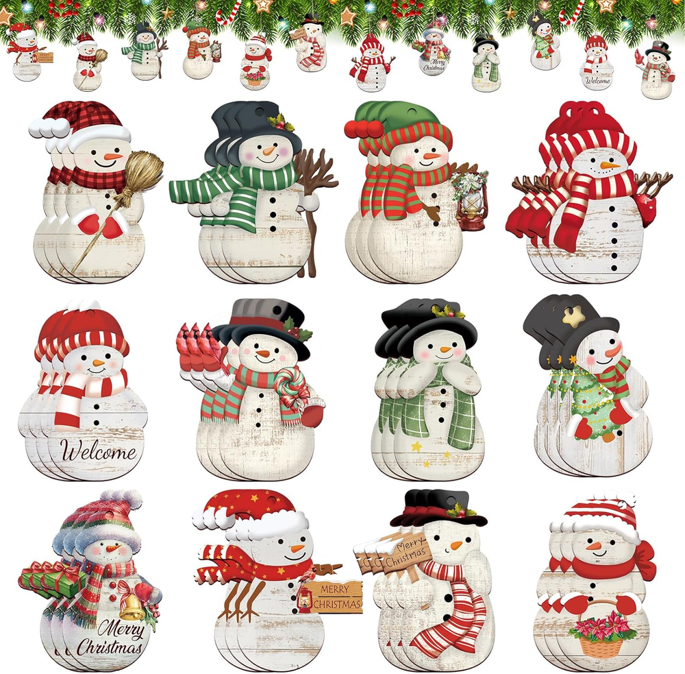 36 Pcs Christmas Snowman Ornaments Decoration Wooden Red Snowman Christmas Tree