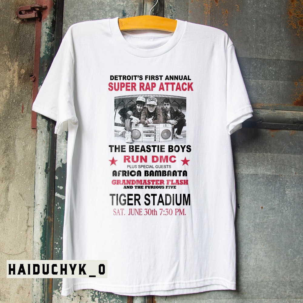 Beastie Boys Run DMC Vintage Tour 1986 Detroit Super Rap Attack T-shirt S-5XL
