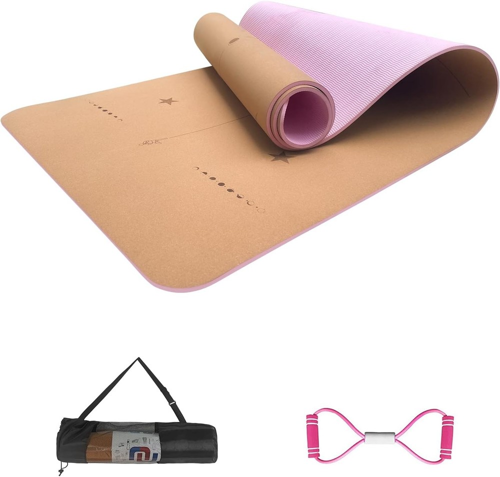Numat 6mm Thick Cork Yoga Mat 72x24 Inch Sweatproof Nonslip Eco-Friendly