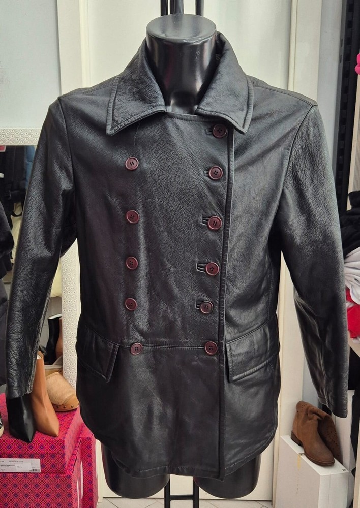 Vintage Black Leather Jacket for Women Size 44 LLR106