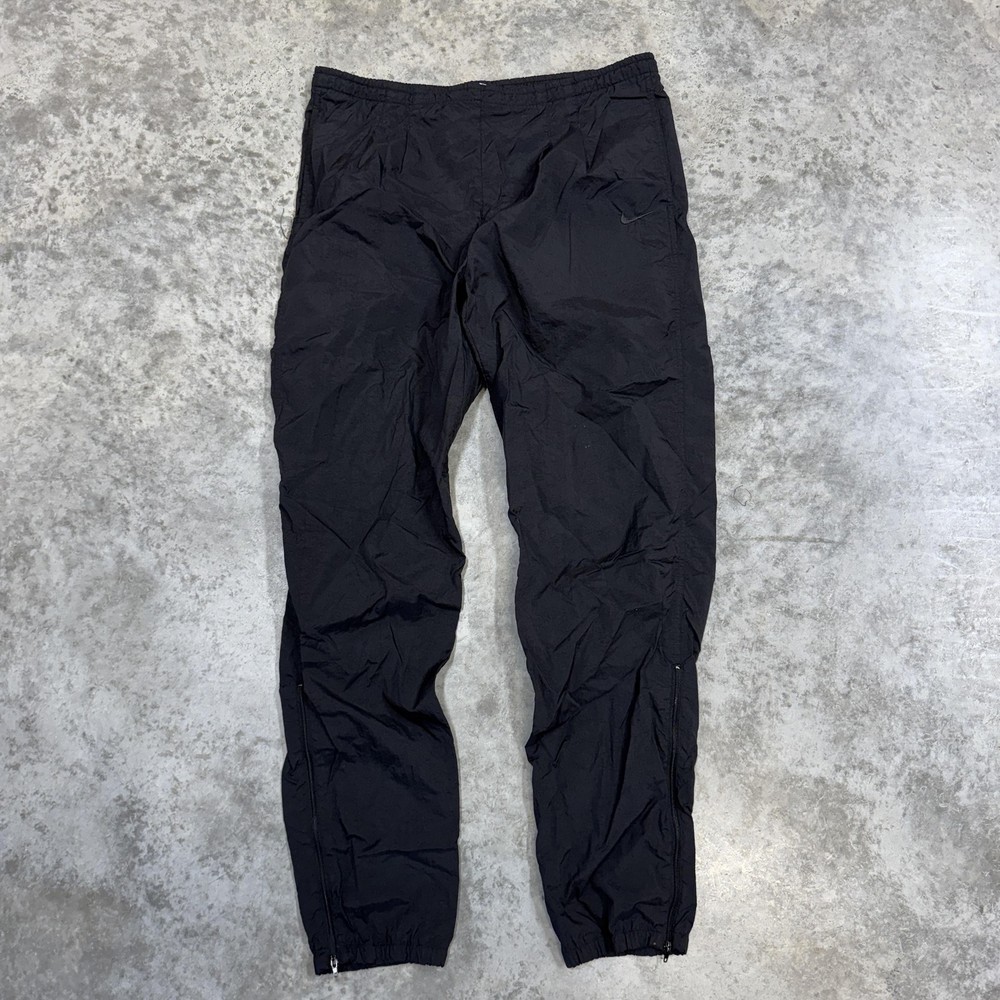 Vintage Nike Track Pants Mens Medium Black Nylon Windbreaker Zip Cuffs 90s