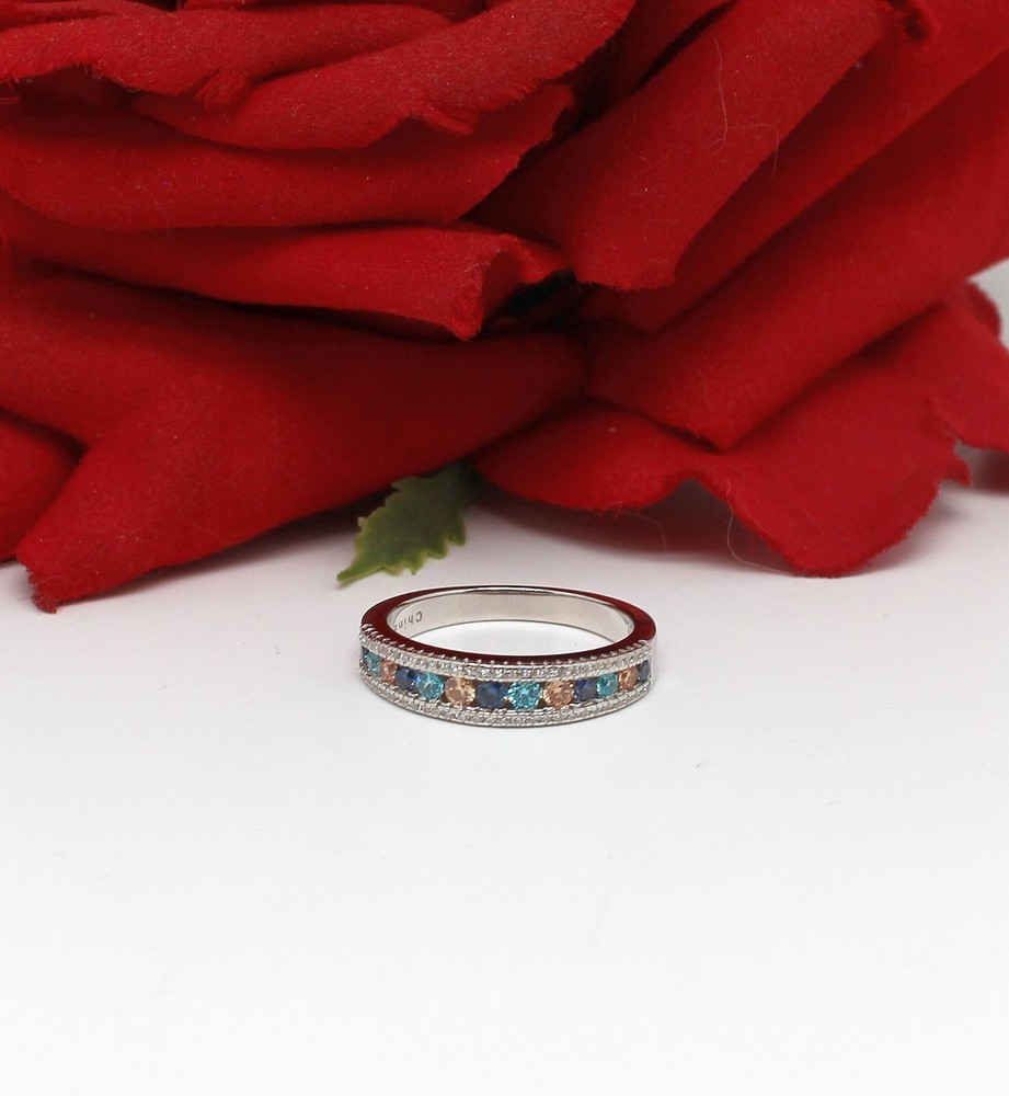 Sterling Silver JTV Pastel CZ Band Ring Size 9 4.36g Supports Cat Rescue NWOT