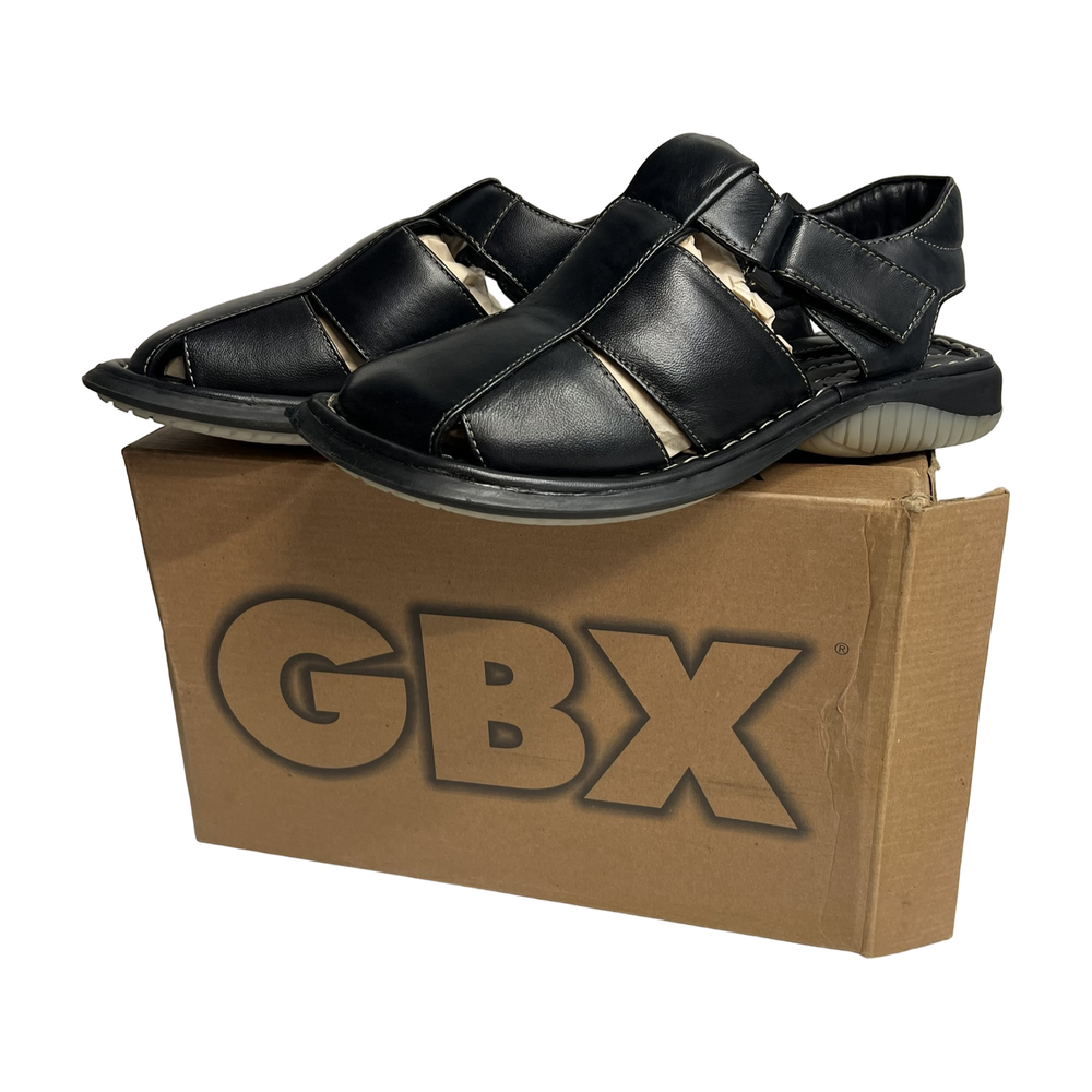 Men's GBX Black Leather Fisherman Sandals Size 8 Comfort Adjustable Walking Shoes