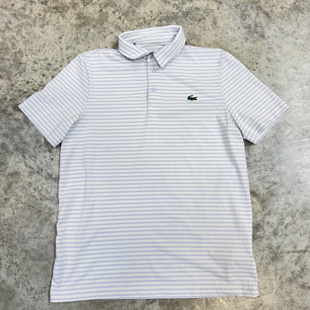 Lacoste Sport Polo Shirt Mens Medium Blue Stripe Golf Performance Regular Fit
