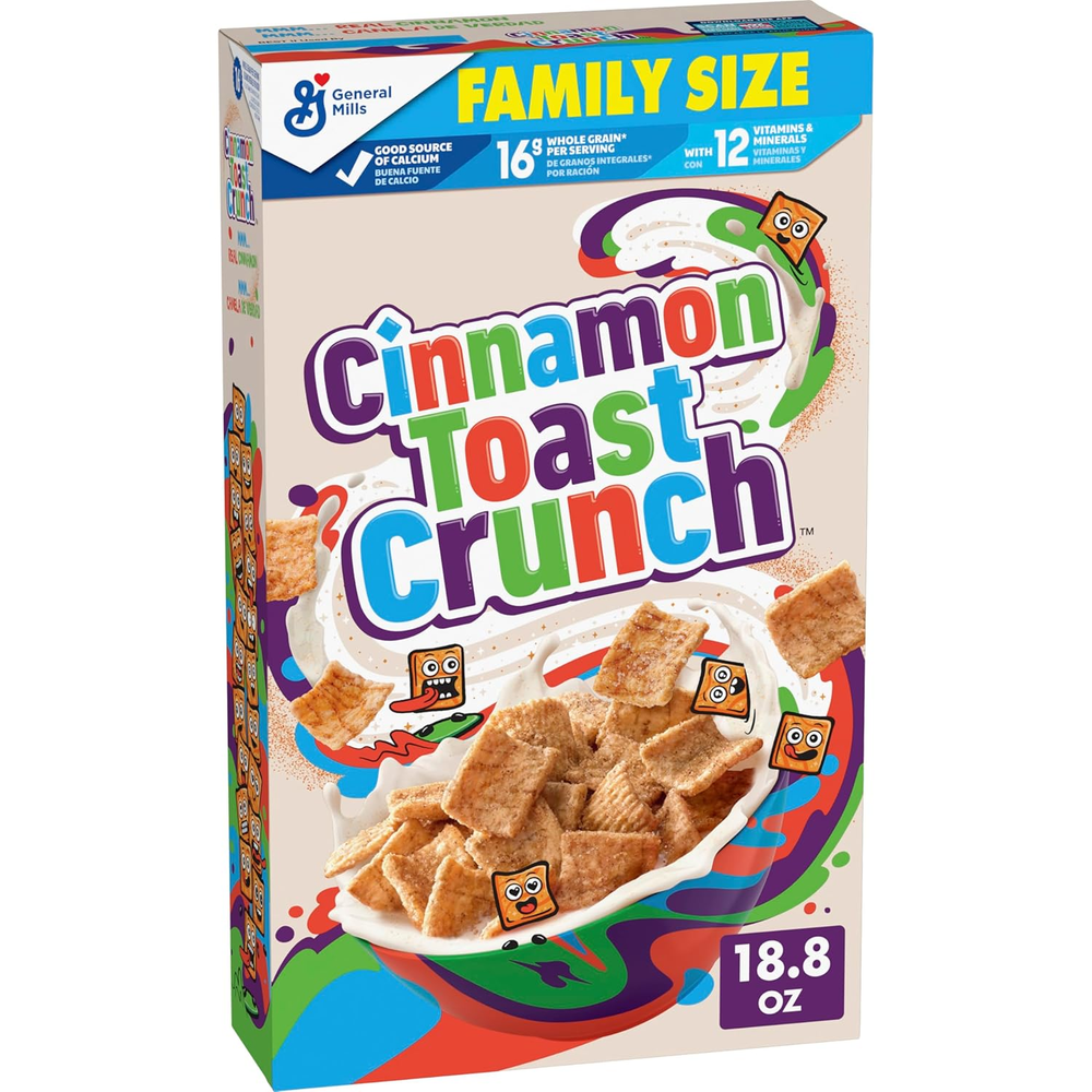 Breakfast Cereal, Crispy Cinnamon Cereal, Family Size, 18.8 Oz Cereal Box
