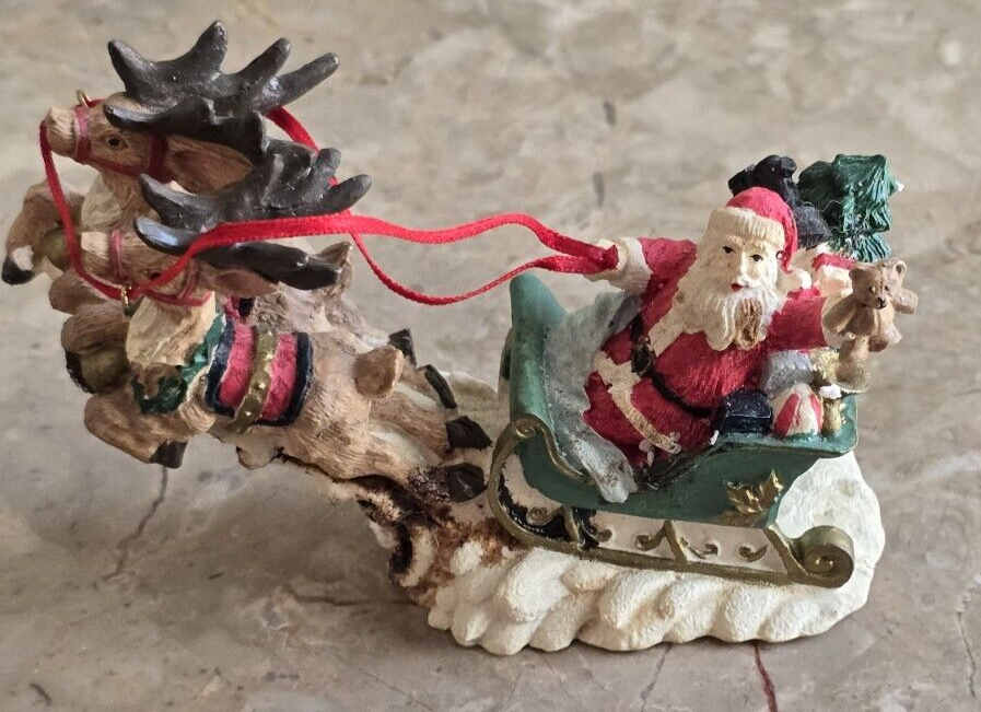 Vintage Trim A Home Collection KMart Christmas Poly Santa On Sleigh w/ Reindeer