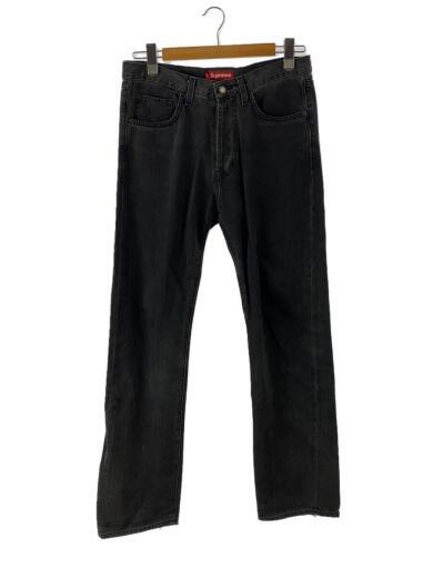 SUPREME Button fly black patch straight pants 32 cotton grey solid color