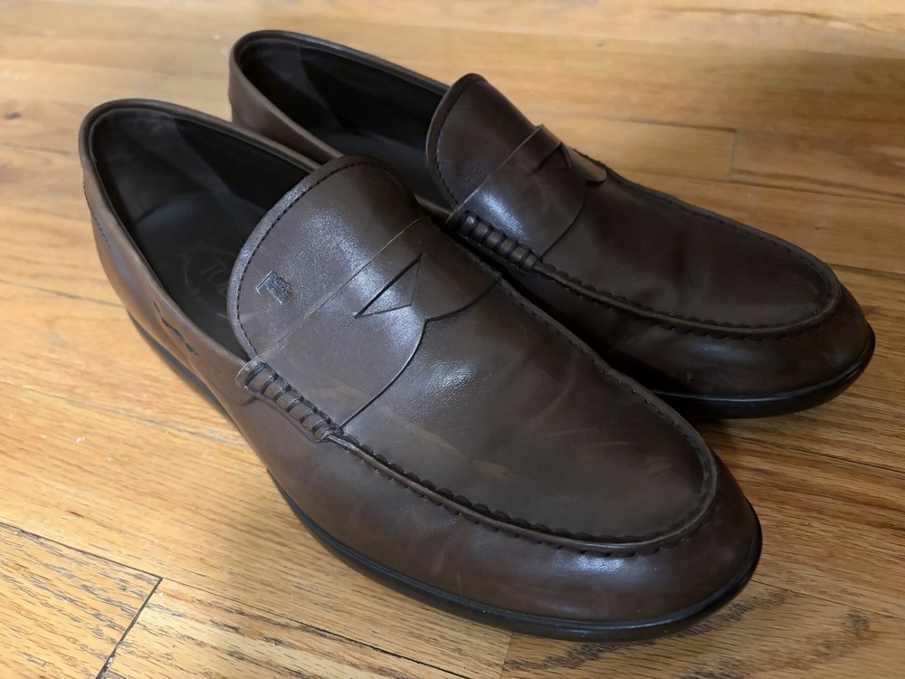 TOD'S Brown Leather Loafer Men's Dress Shoes Slip On Round Toe Size 8 (US 9-9.5)