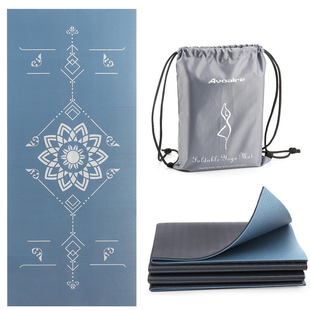Travel Yoga Mat Foldable | 6mm Thick Large Pilates Mat Print | Non-Slip High ...