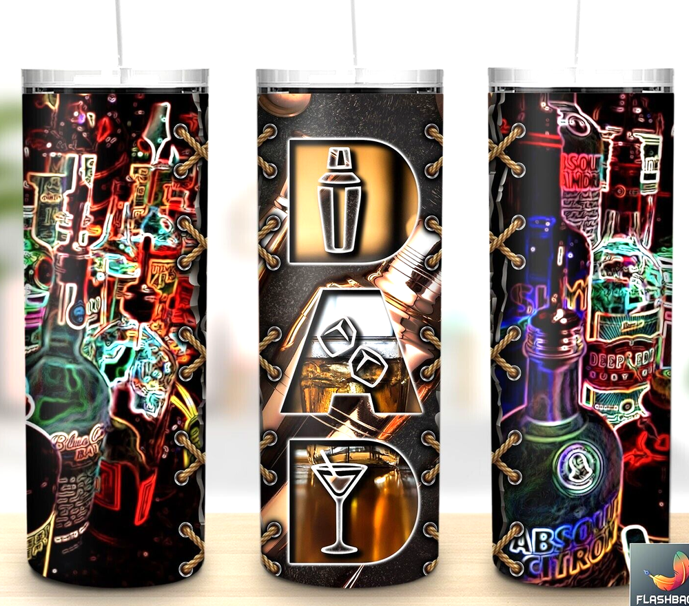 Fathers Day Bartender 3 Multicolor 20oz Insulated Tumbler Lid Clear Straw New-image