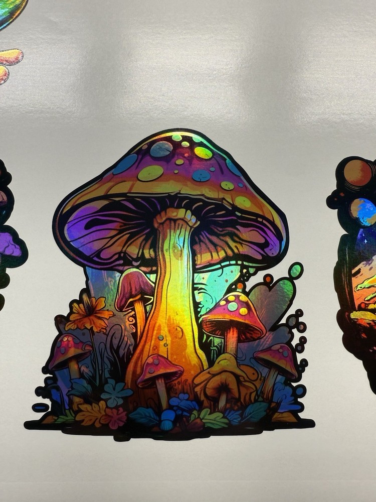 Psychedelic Mushroom Holographic Vinyl Sticker for Laptops & Decor