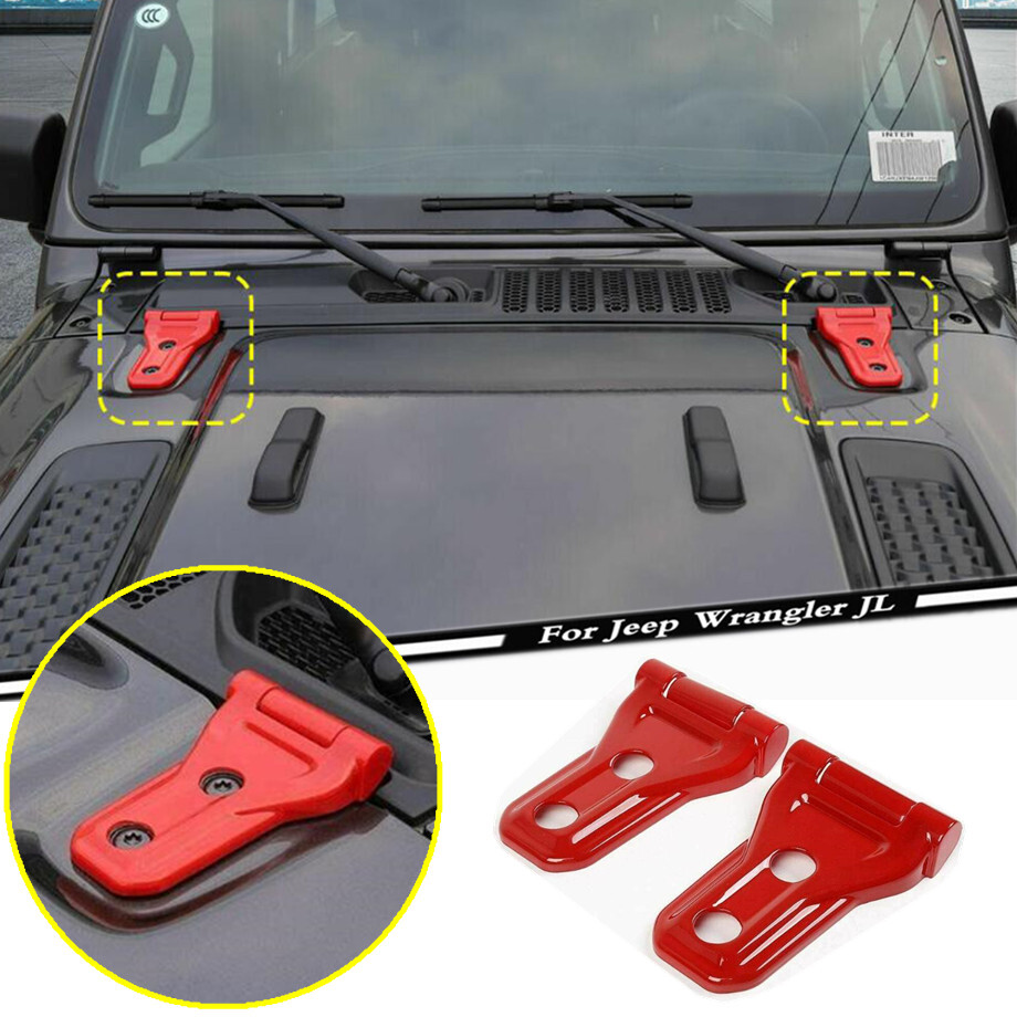 For 2018-2023 Jeep Wrangler JL ABS Red Look Car Engine Hood Hinge Cover Trim 4P