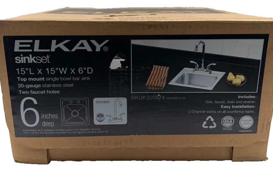 Elkay 15 in. Drop-in Single Bowl 20-Gauge Stainless Steel Kitchen Sink Kit