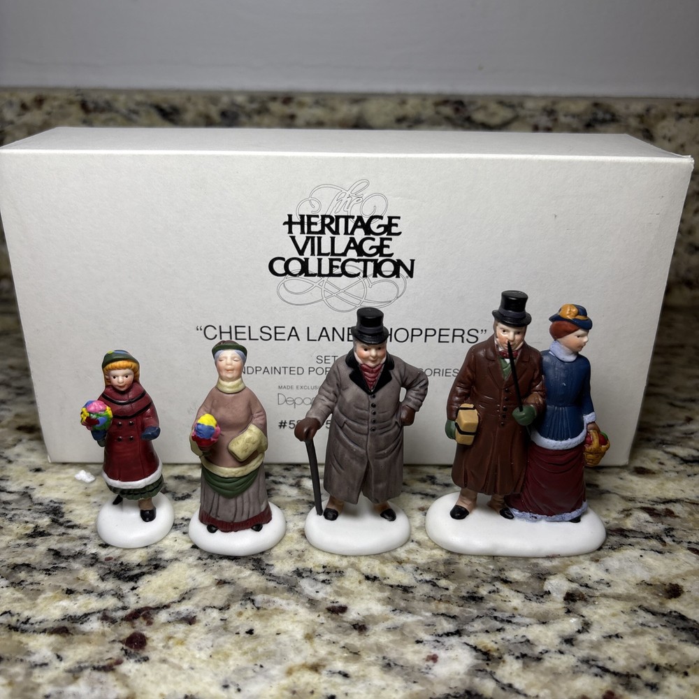 Department 56 Heritage Village Chelsea Lane Shoppers 4pc Set with Original Box