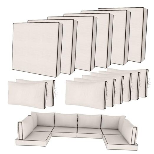 14-Piece Cream & Black Piping Outdoor Patio Set 25.6